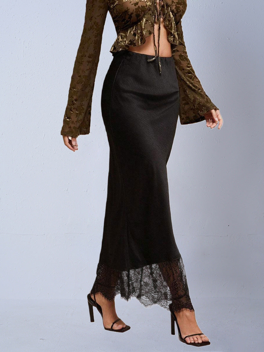 Women's Satin Lace Stitching High-grade Source Skirt