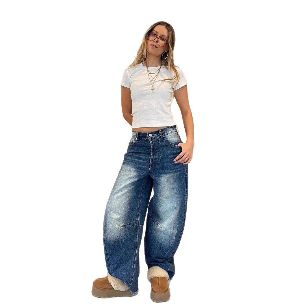 Creative Women's Retro Trousers Loose Straight Women's Jeans