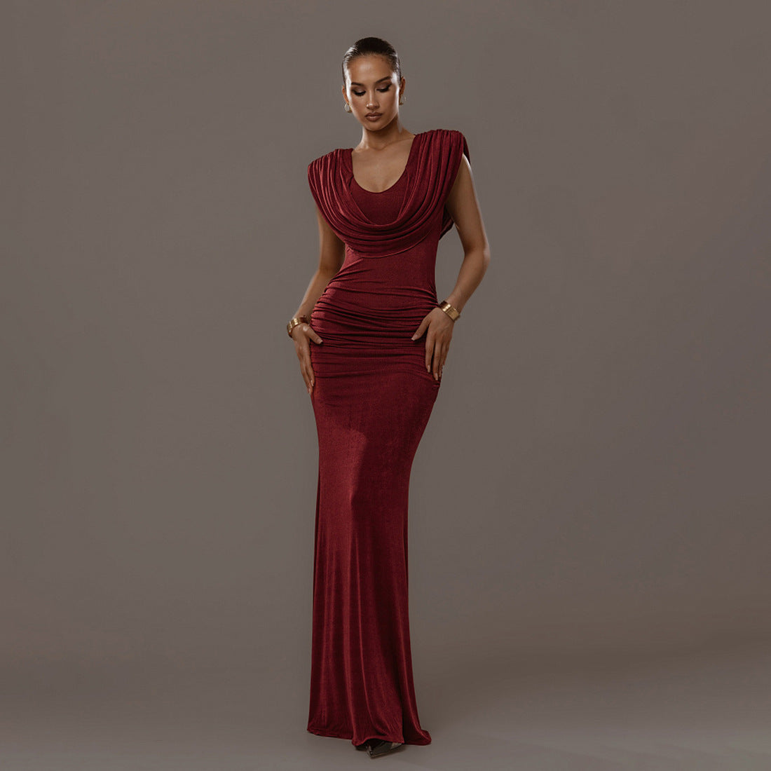 Women's Solid Color Elegant Fitted Waist Pleated Clothing