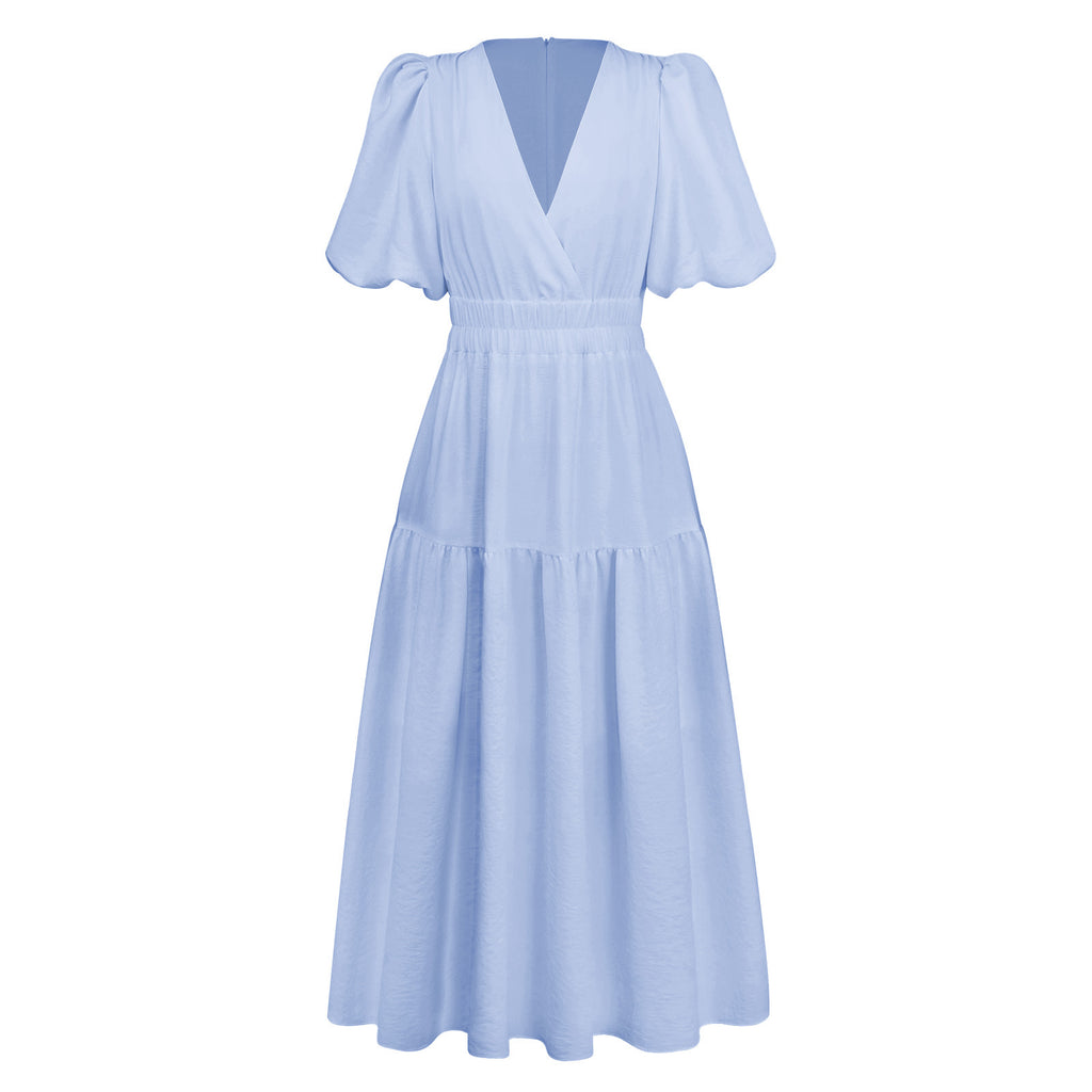 Women's High-grade Deep V Puff Sleeve Holiday Fashion Dress