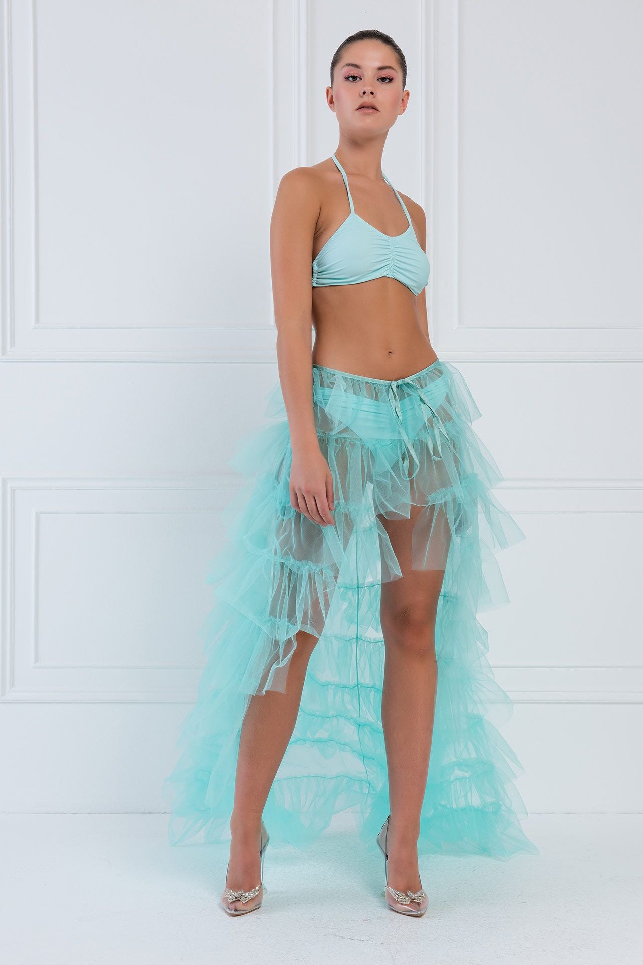 Elegant Mesh Pleated High Waist Large Skirt