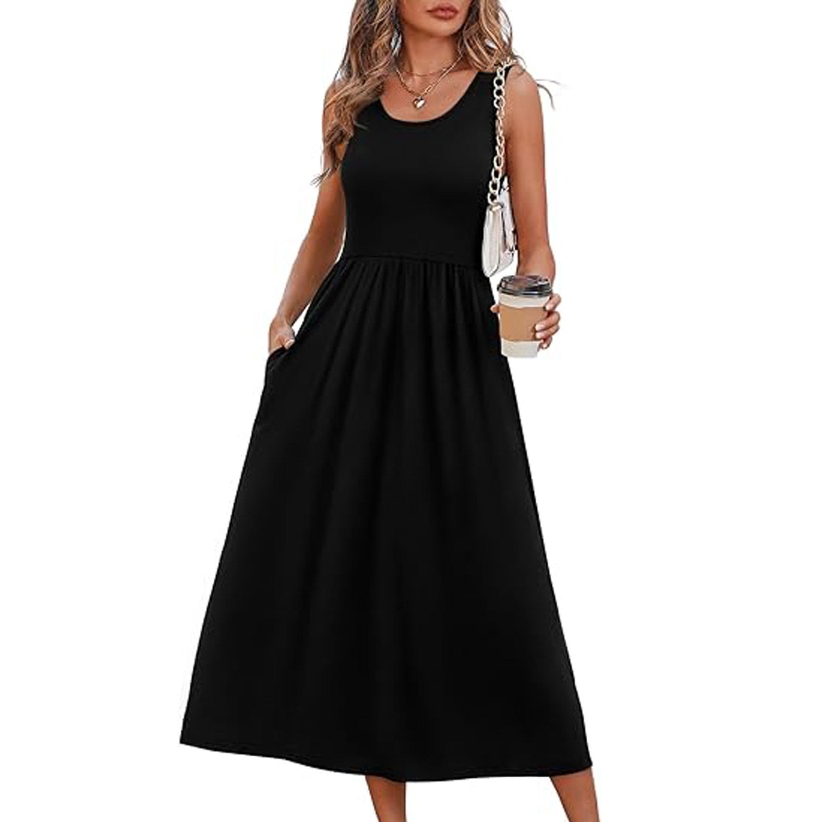 Women's Summer Printed Large Swing Sleeveless Pocket Dress