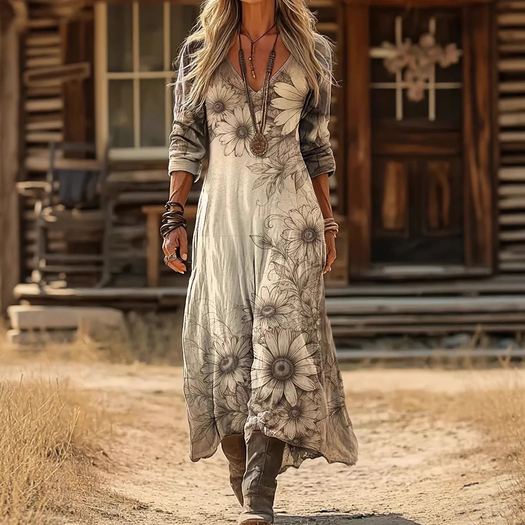Popular Women's Creative Printed Wear Midi Dress