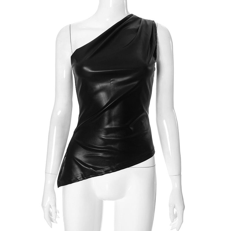 Women's Solid Color Sleeveless Diagonal Collar Zipper Tops