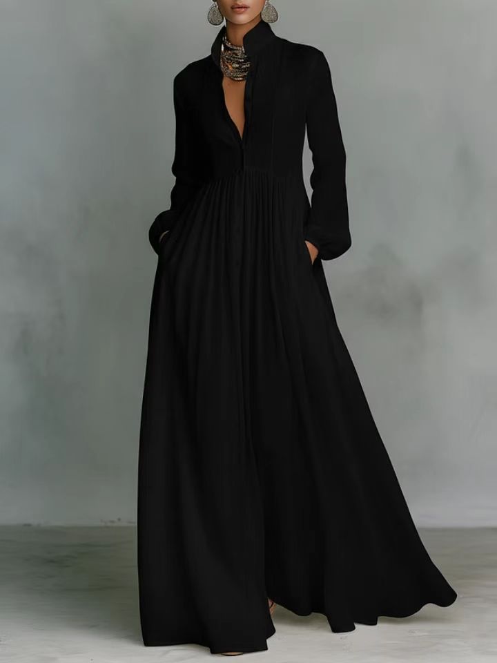 Temperament Slimming Long Sleeve Pleated Vacation French Dress