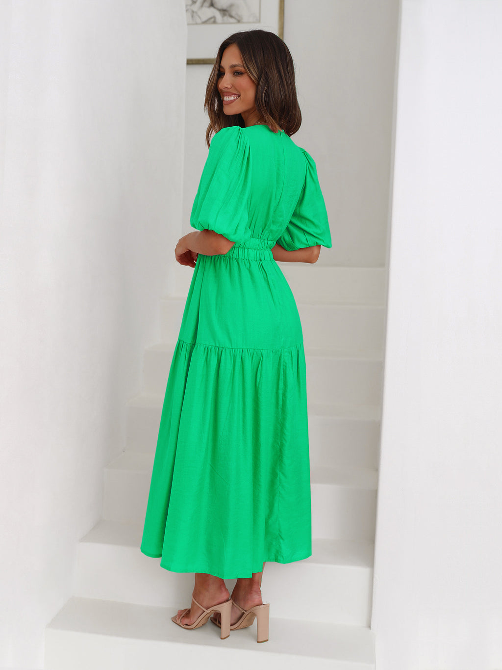 Women's High-grade Deep V Puff Sleeve Holiday Fashion Dress