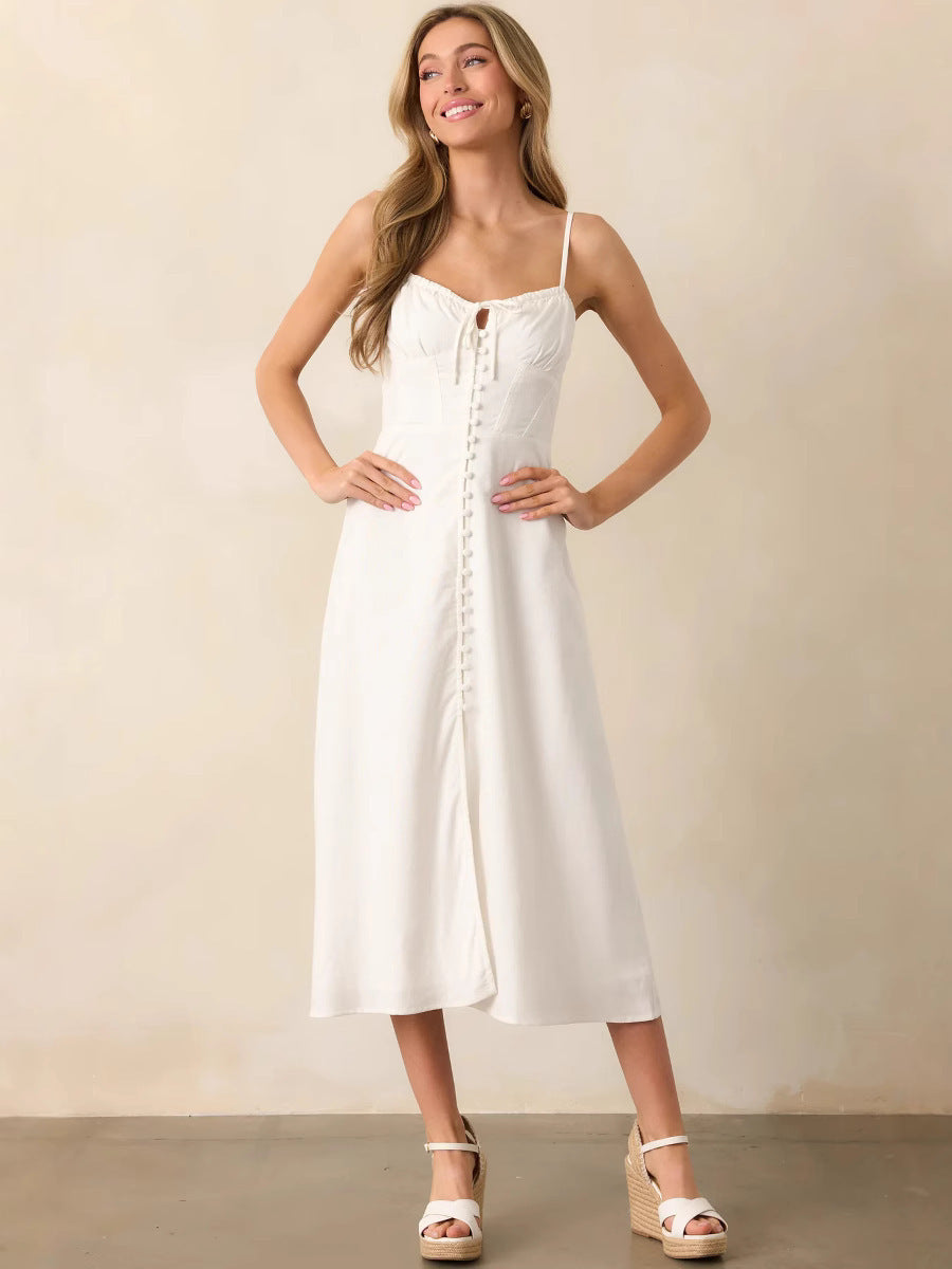 Women's Summer Fashion Sexy Backless Smocking Waist Dress
