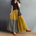 Elastic Waist Color Matching Cotton Linen Skirt