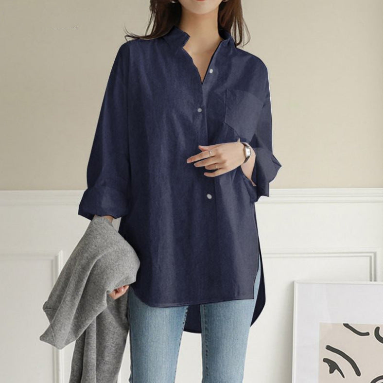 Solid Color Long Sleeve Lapel Irregular Plus Size