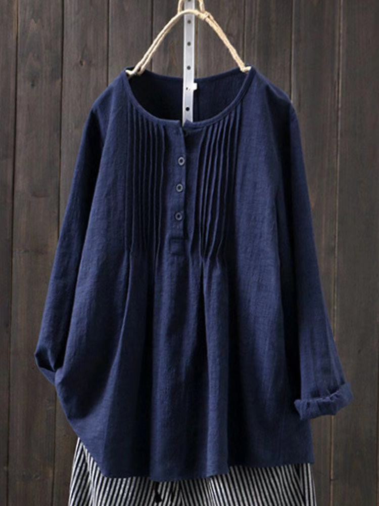 Art Solid Color Bamboo Cotton Linen Pullover Tops