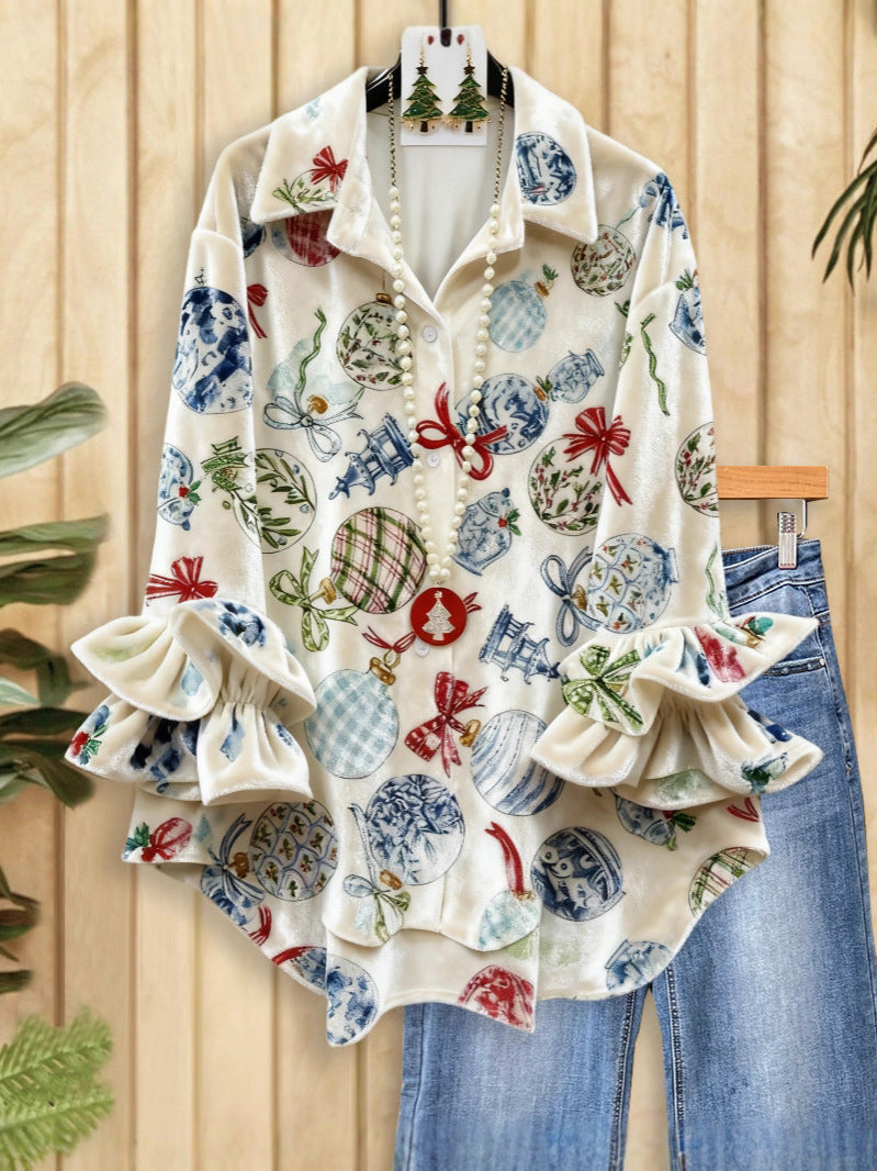 Women's Collar Long Sleeve Veet Shirt Summer Korean Style Loose Figure Cardigans