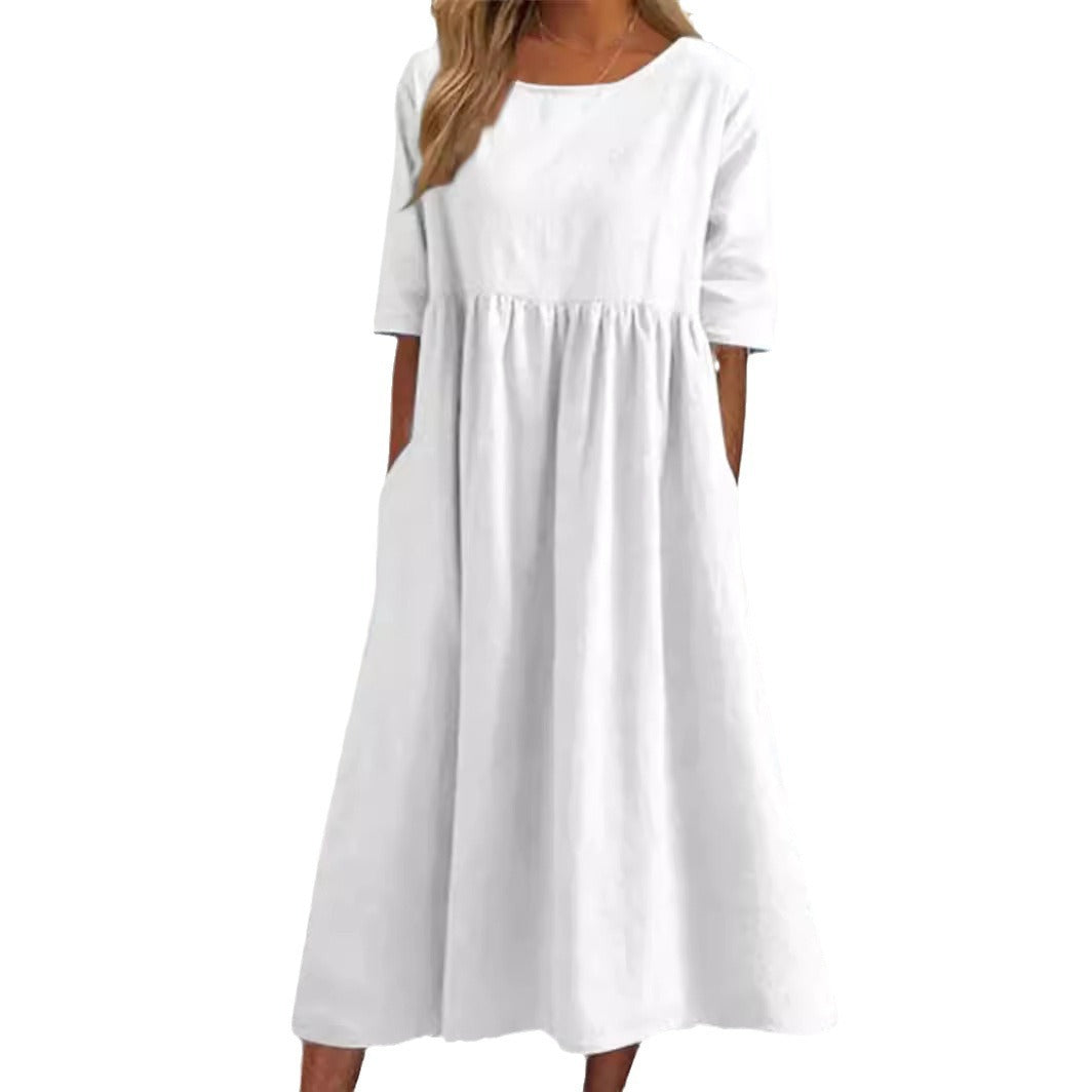 Linen Casual Sleeve Pocket Pleated Loose Shorts