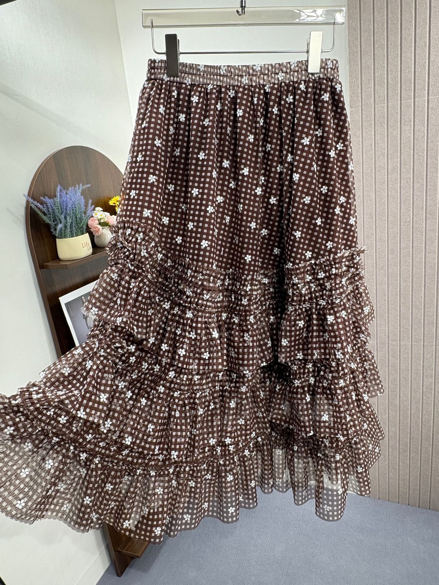 Slimming High Waist Print Super Dense Grid Skirts