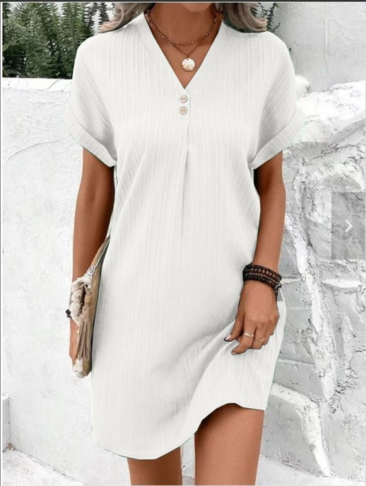 Women's Solid Color Pullover Comfort Casual Button Dress Blouse