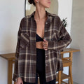 Women's Street Style Plaid Double Pocket Shirt Outer Casual Blouse
