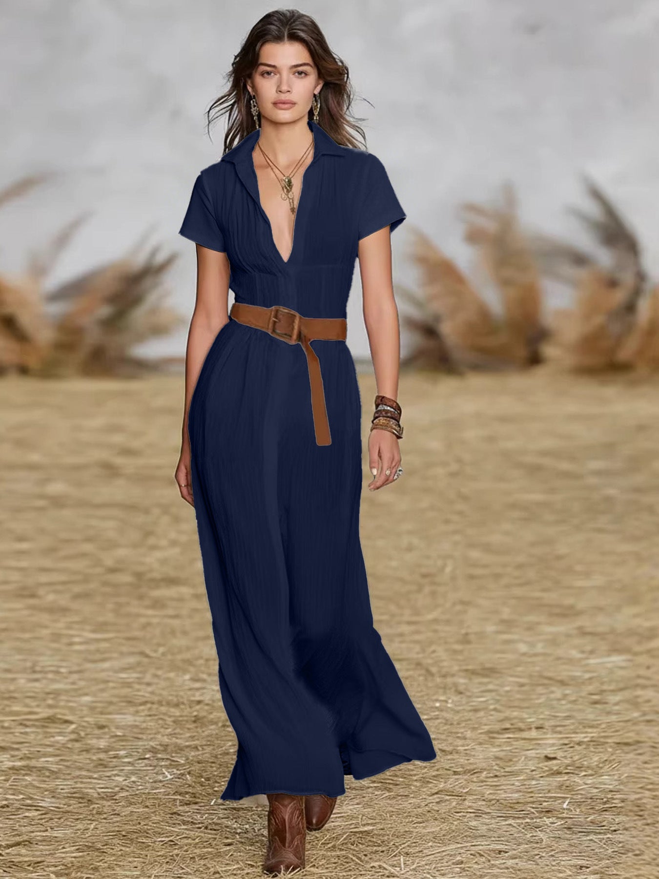 Trendy Holiday Western Bohemian Beach Collar Blouses