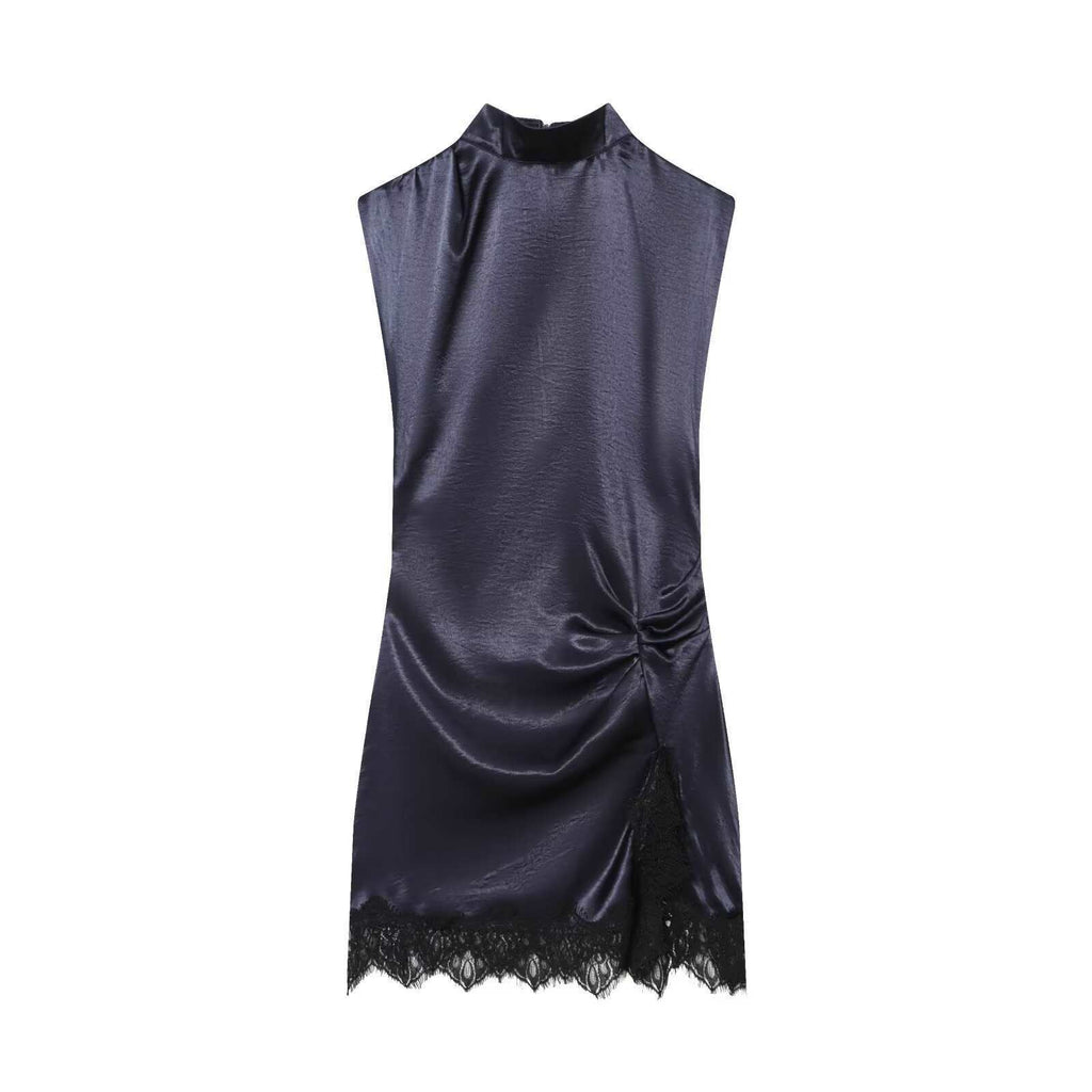 Women's Silk Satin Stitching Lace Mini Casual Wear Stylish Good Dress