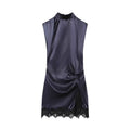 Women's Silk Satin Stitching Lace Mini Casual Wear Stylish Good Dress