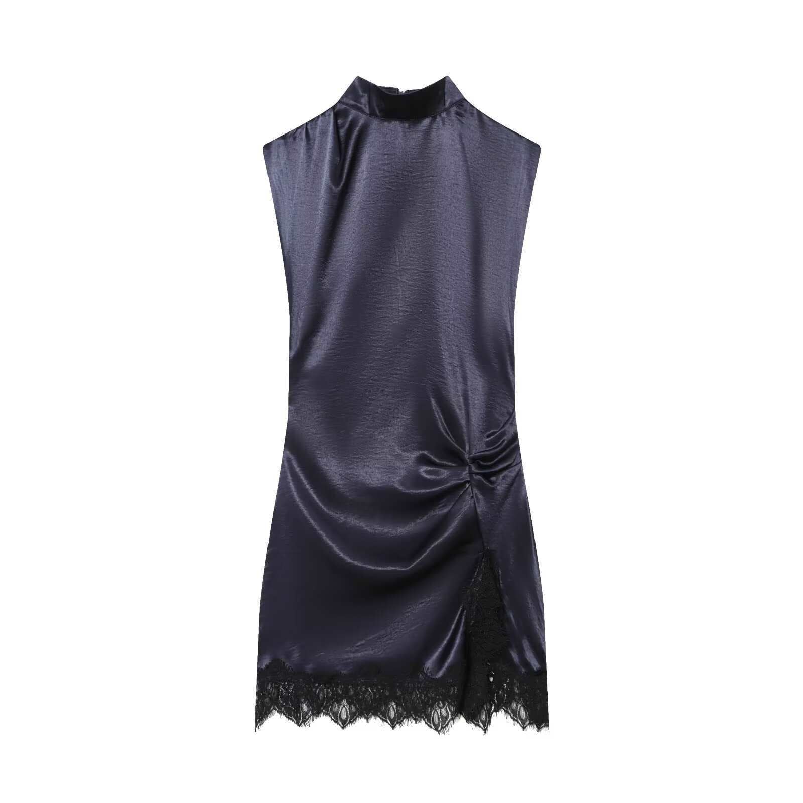 Women's Silk Satin Stitching Lace Mini Casual Wear Stylish Good Dress