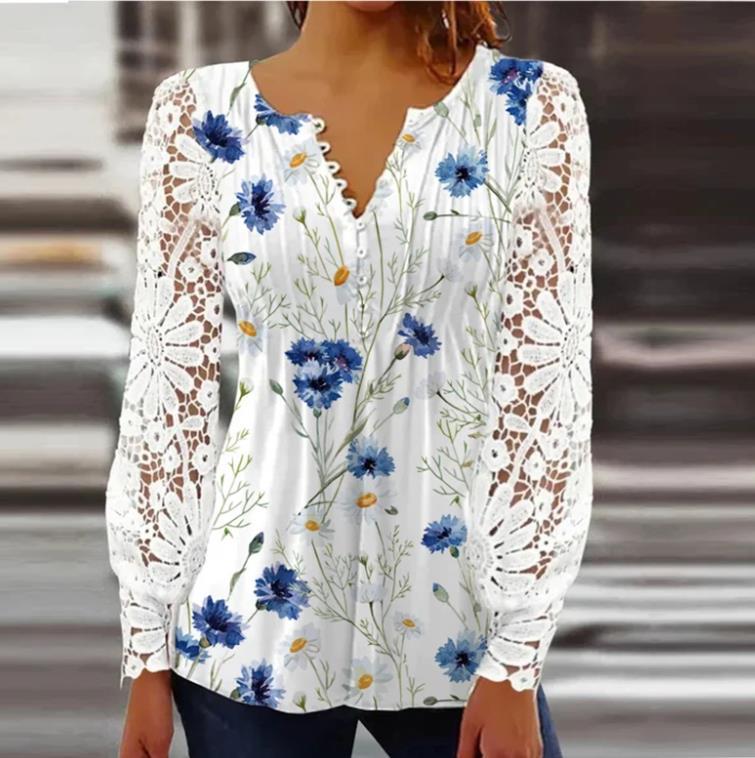 Pretty Women's Spring Fashion Lace Long-sleeved Women's T-shirt