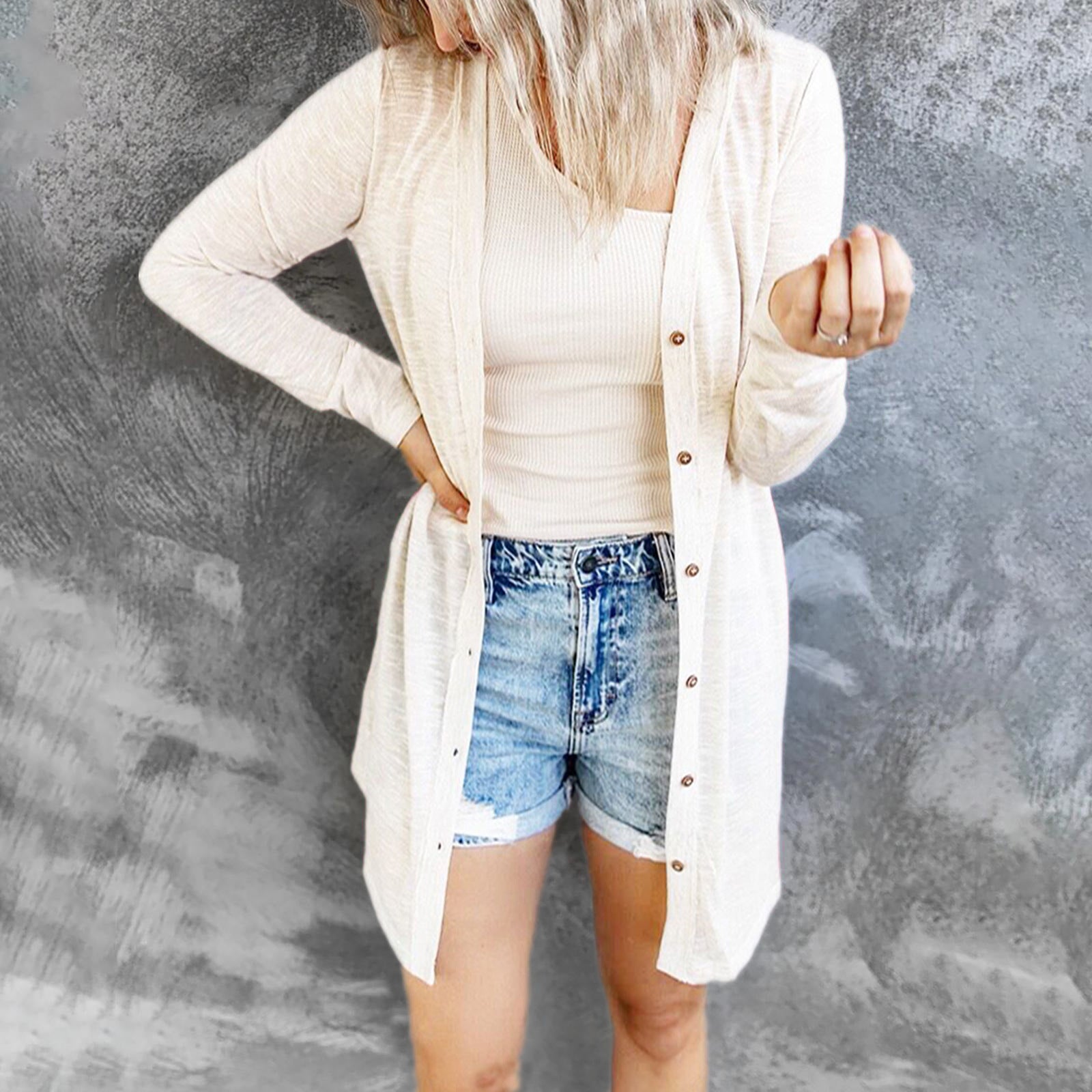 Protection Lightweight Breathable Pure Color Casual Versatile Long Cardigans