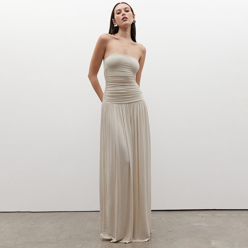 Women's Summer Strapless Collar Sleeveless Cold-shoulder Loose Dress
