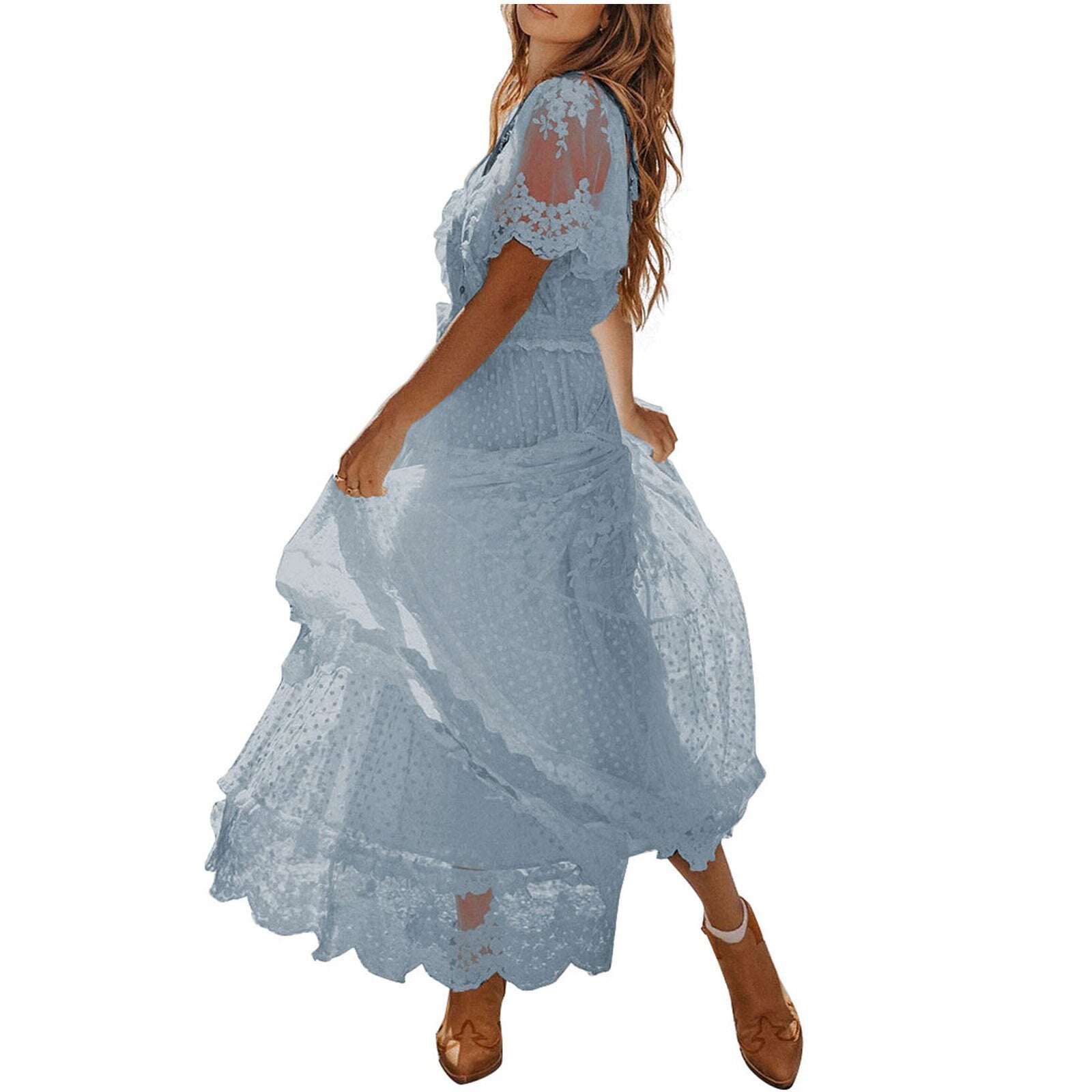 Versatile Trendy Women's Summer Short-sleeved Lace Dress
