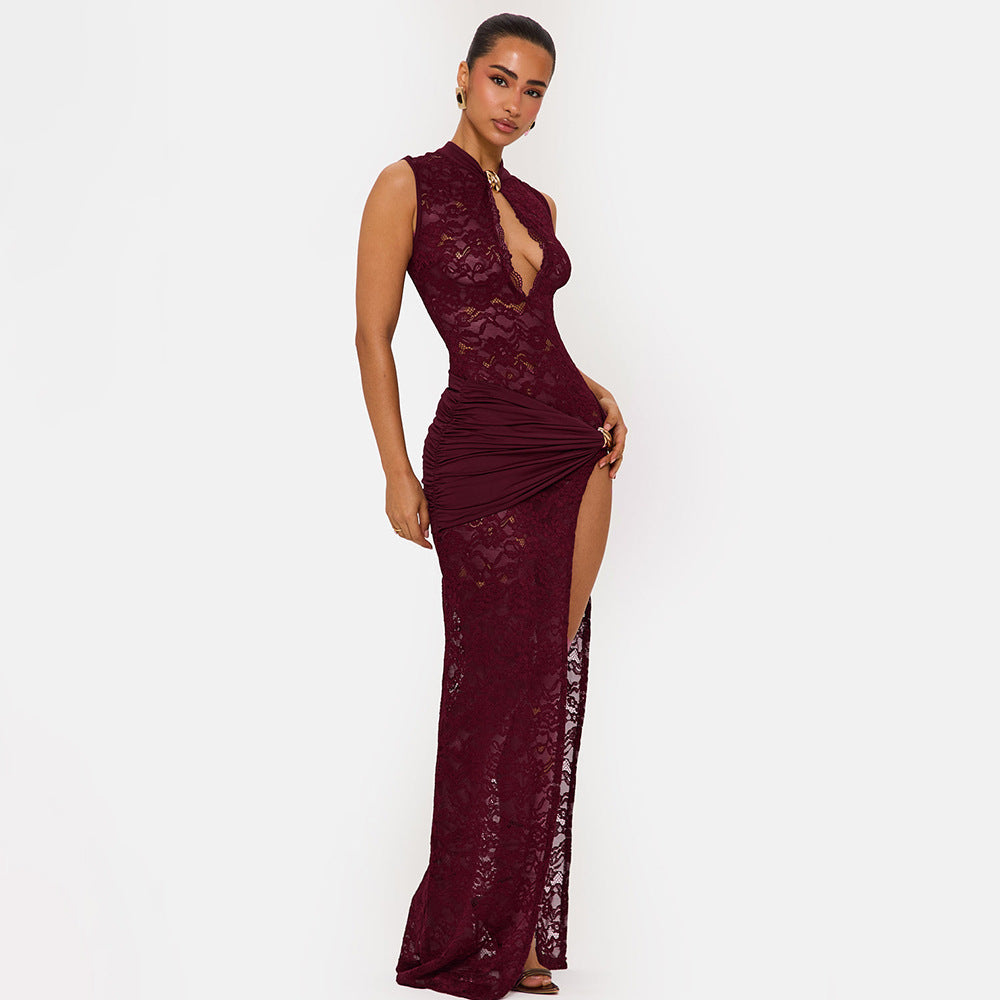 Fashion Elegant Sleeveless Lace Printed Hollow Dress