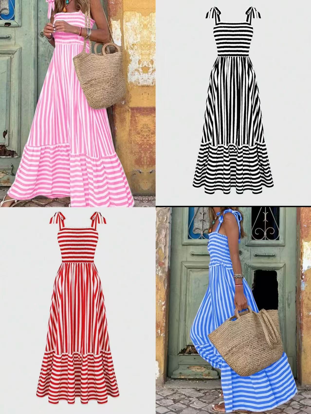 Women's Summer Fashion Loose Temperament Long Striped Dress