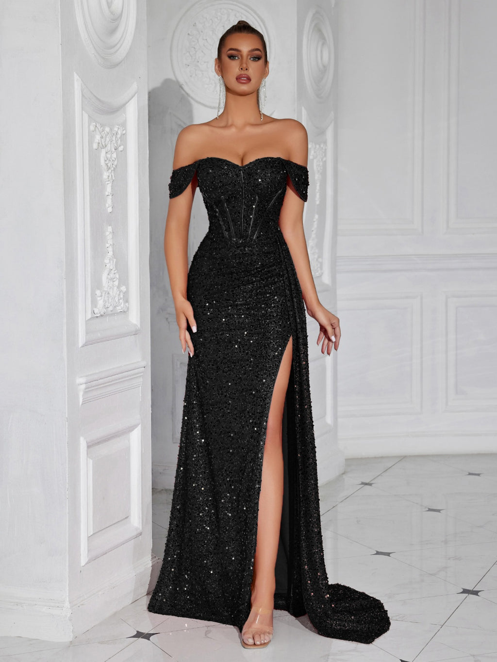 Sequin Tube Sexy Banquet Split Long Slim Tops