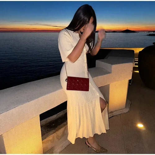 Classy Glamorous Women's Sleeve Button Knitted Dress
