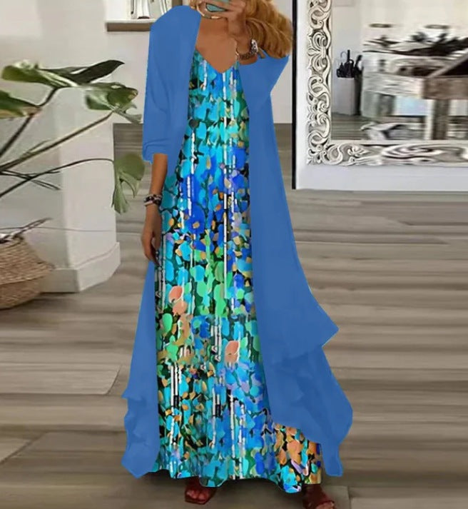 Women's Independent Floral Printed Wear Inner Two-piece Dress