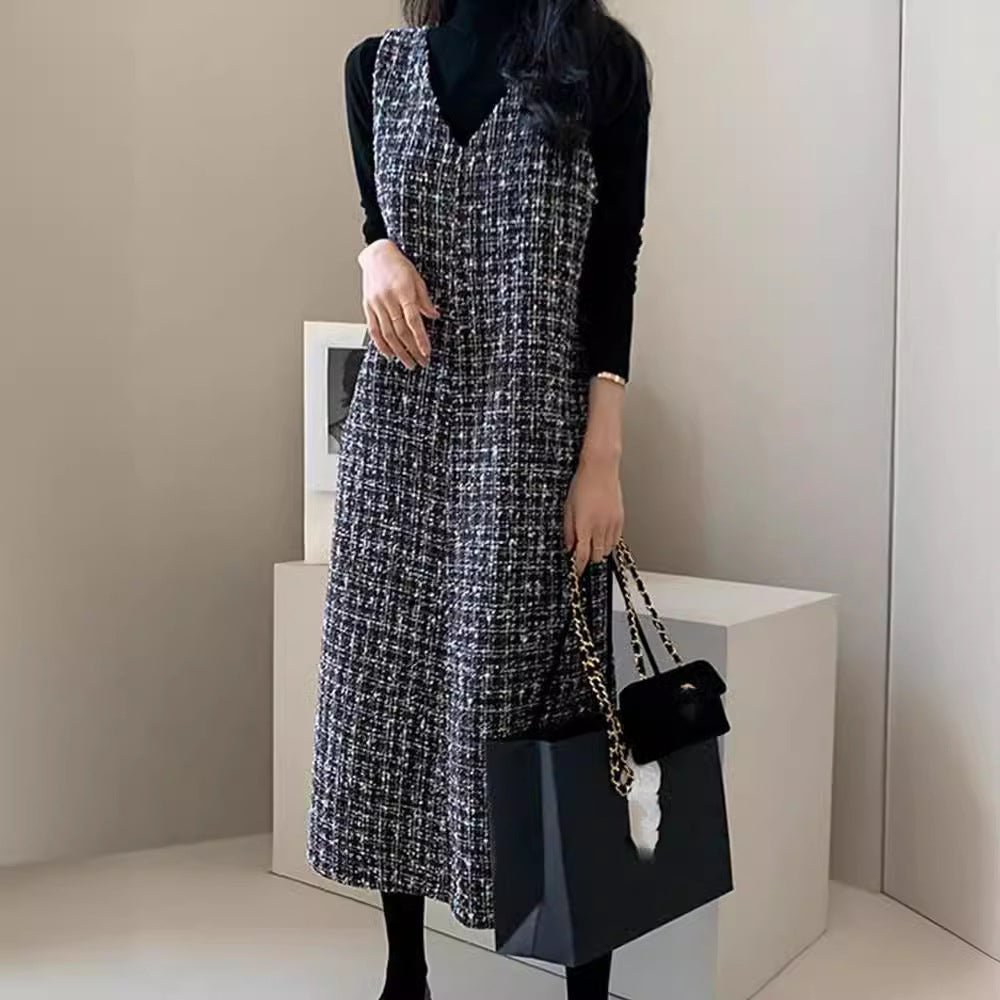 Good Style Sleeveless Commuter Plaid Long Dress