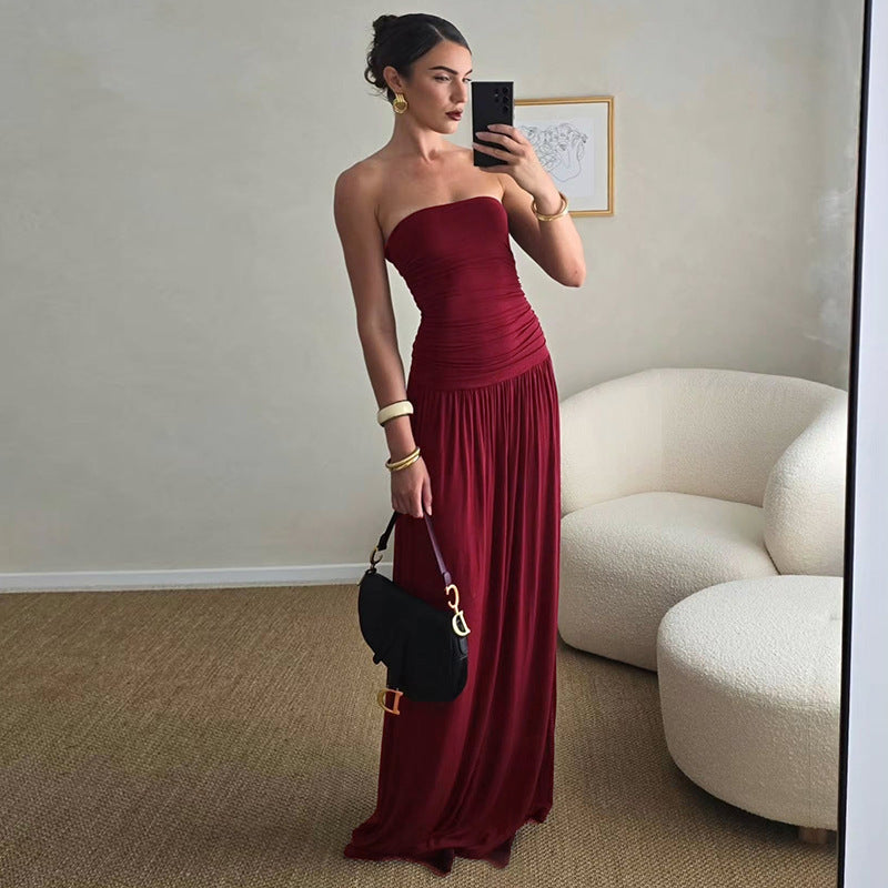 Women's Summer Strapless Collar Sleeveless Cold-shoulder Loose Dress