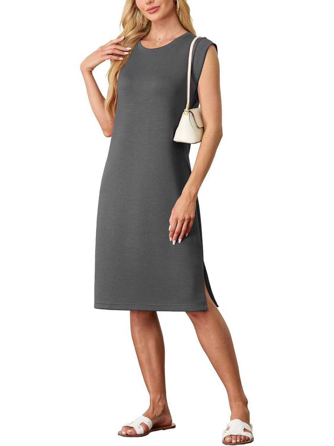 Fashionable Temperament Crew Neck Sleeveless Split Dress