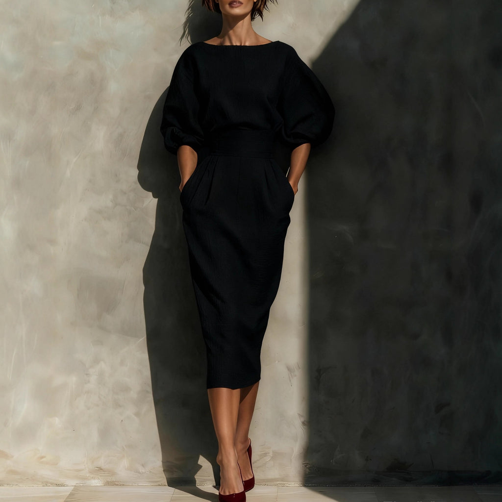 Elegant Retro Boat Neck Puff Sleeve High Skirts