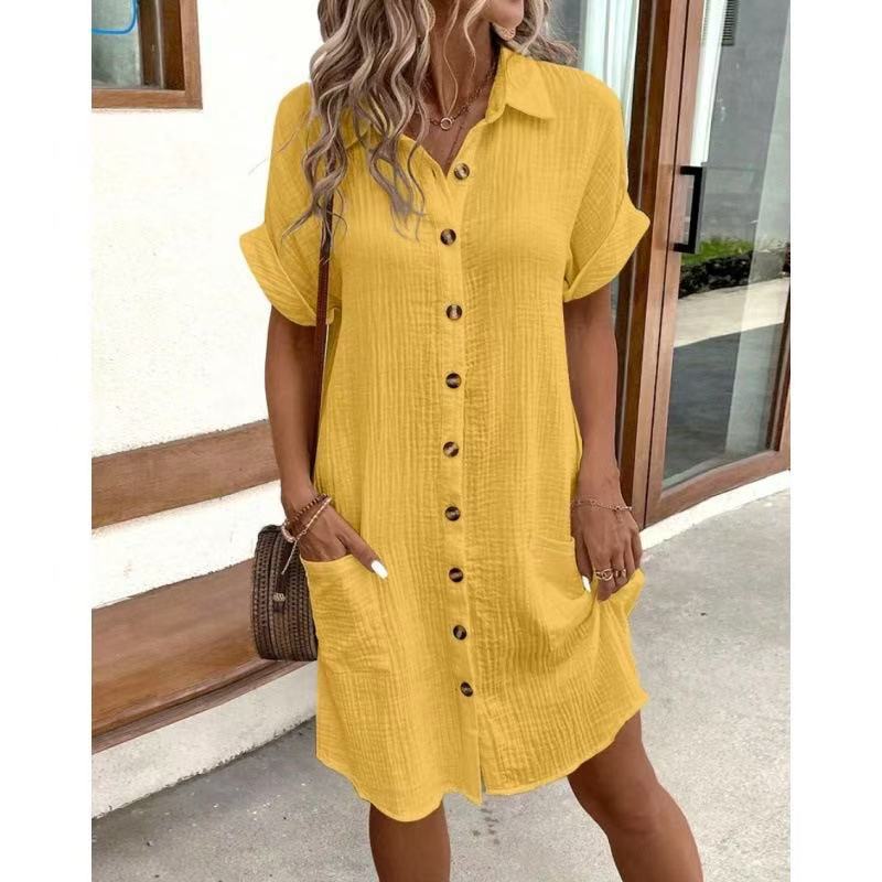Women's Casual Solid Color Cotton Linen Breasted Long Sleeve Blouse