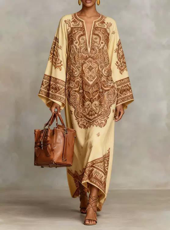 Trendy Autumn Digital Printing Fresh Retro Dress