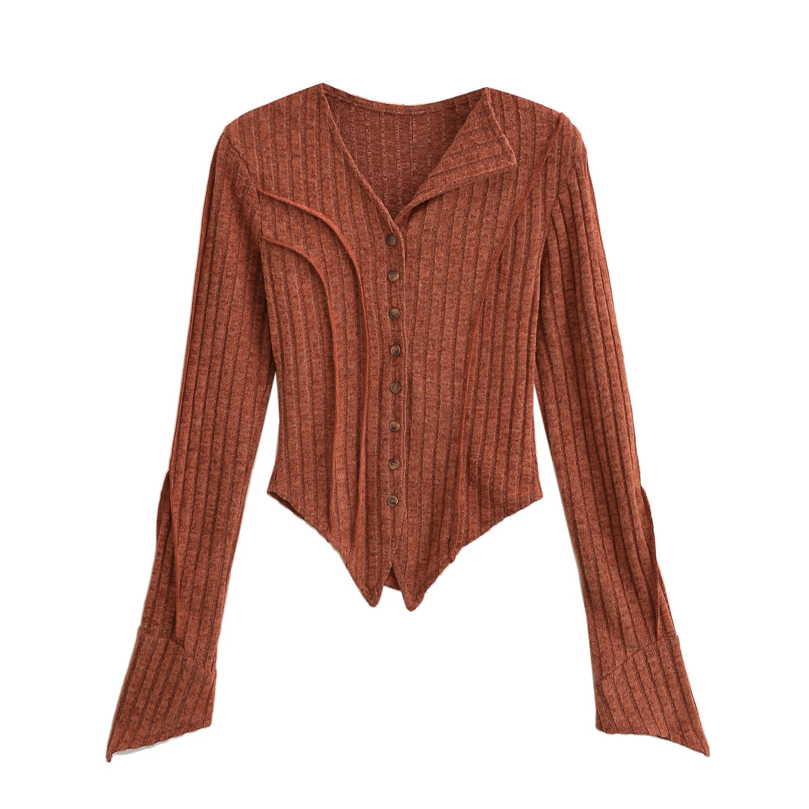 Design Irregular Reverse Line Sunken Stripe Knitted Cardigans