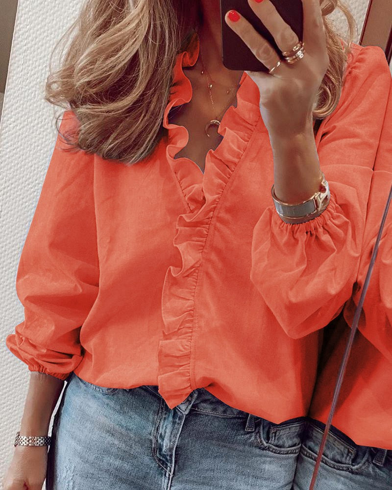Popular Comfortable Women's Long Sleeve Ruffle Blouse