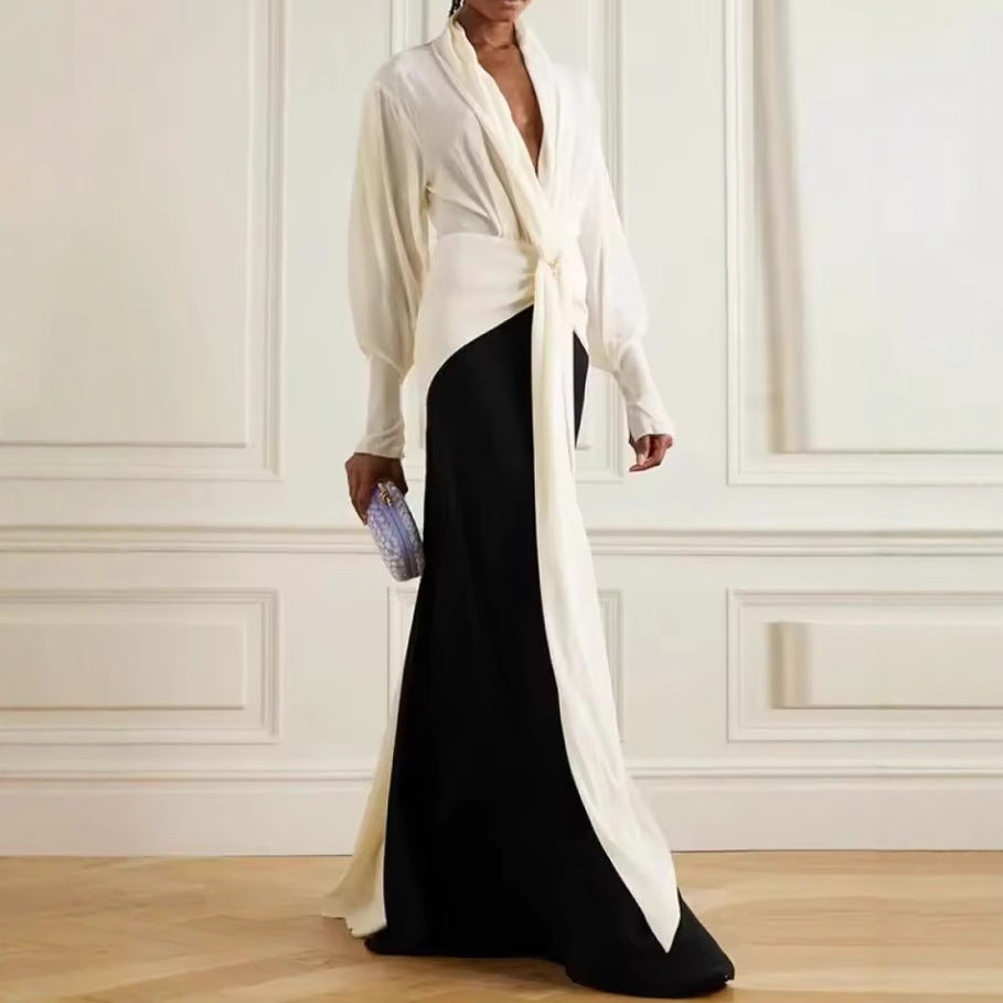 Autumn Elegant Fashionable Temperamental Irregular Solid Dress