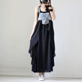 Color Loose Denim Stitching Floral Strap Dress