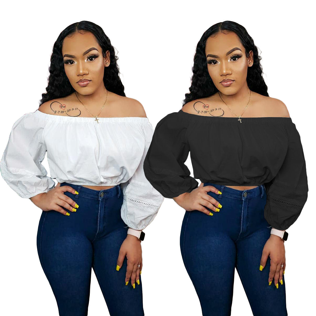 Women's Autumn Solid Color Lace Sleeve Only Women's T-shirt