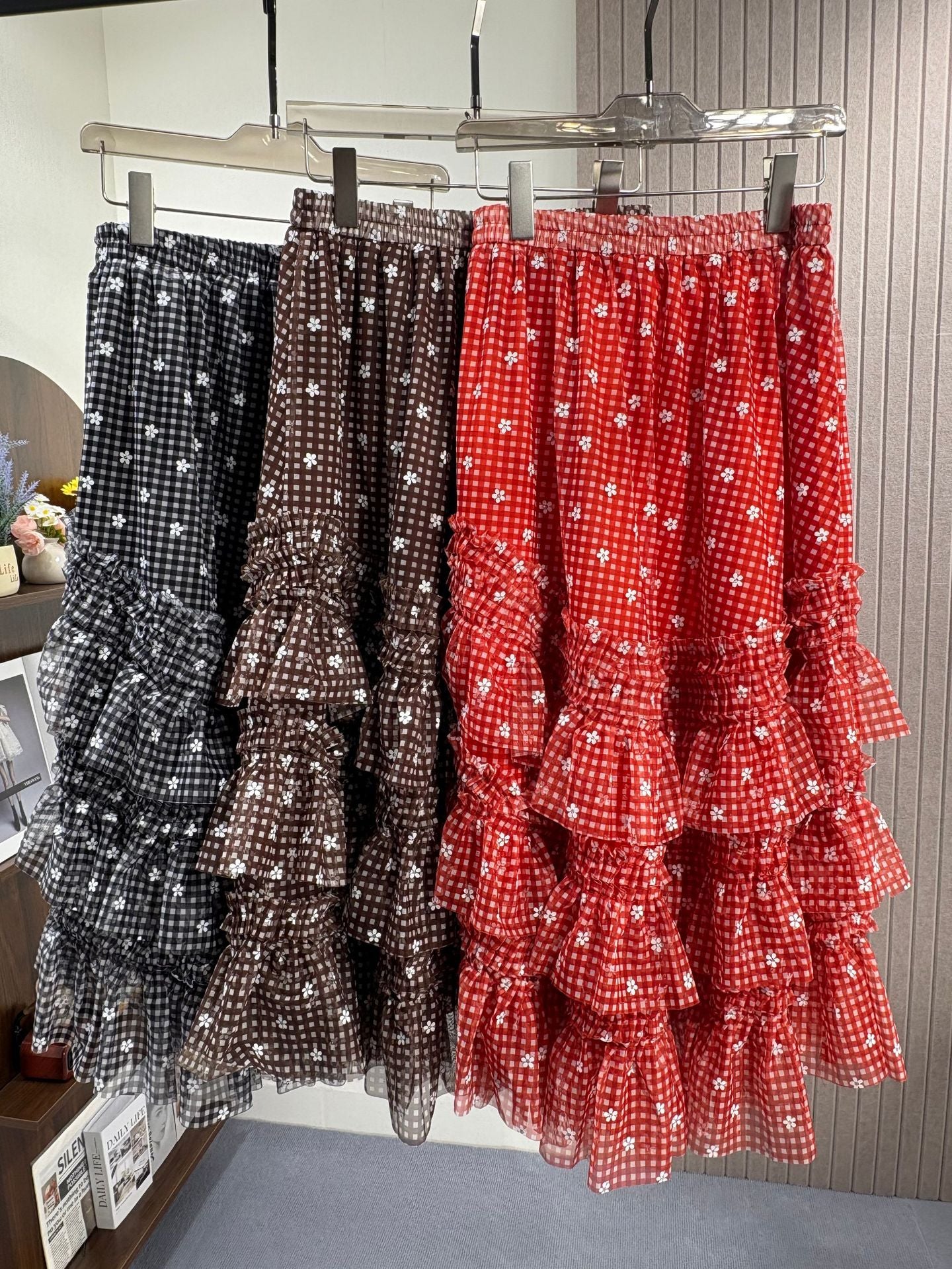 Slimming High Waist Print Super Dense Grid Skirts