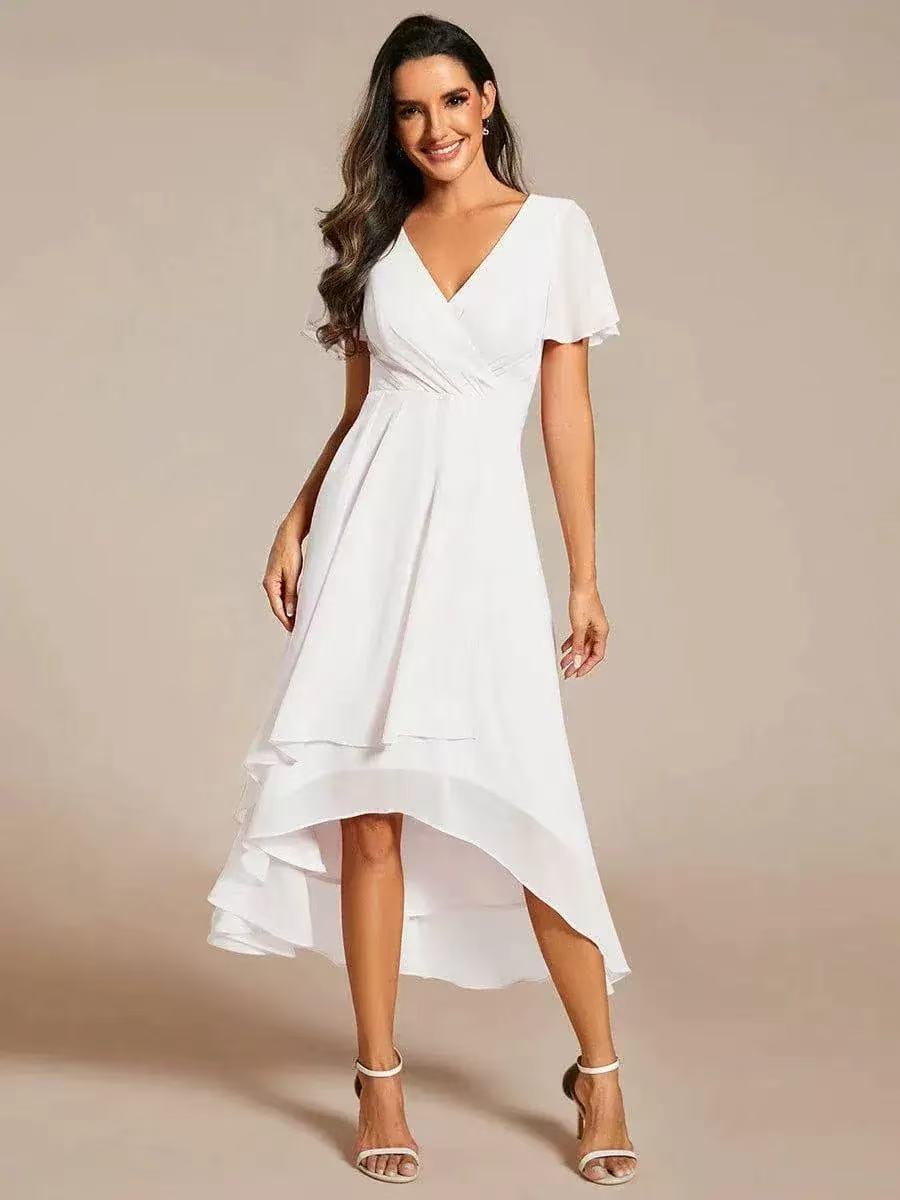Summer Solid Color Ruffle Sleeve Chiffon Dress