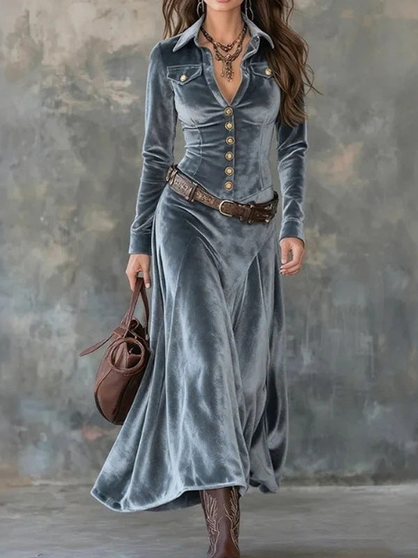 Comfortable Western Bohemian Elegant Veet Belt Dress