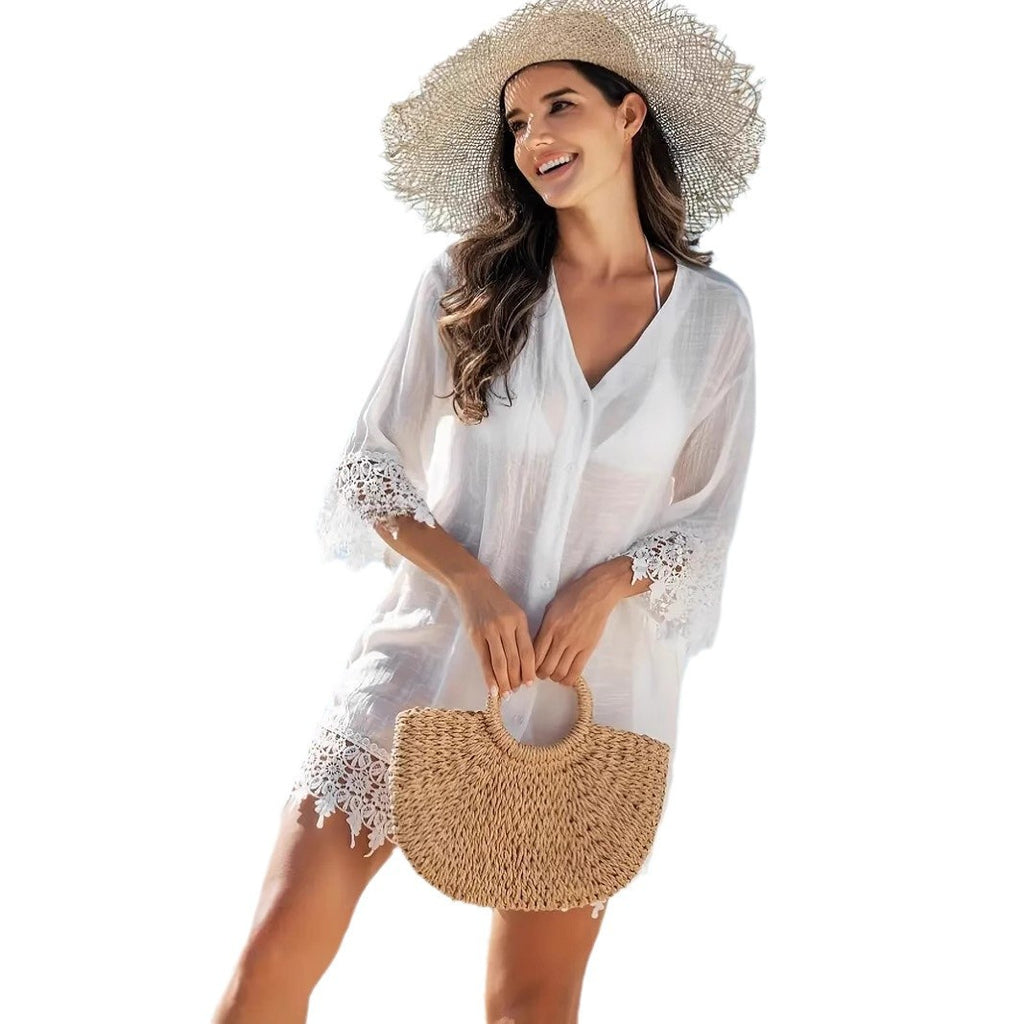 Women's Summer Shirt Sexy Cutout Lace Sun Dress