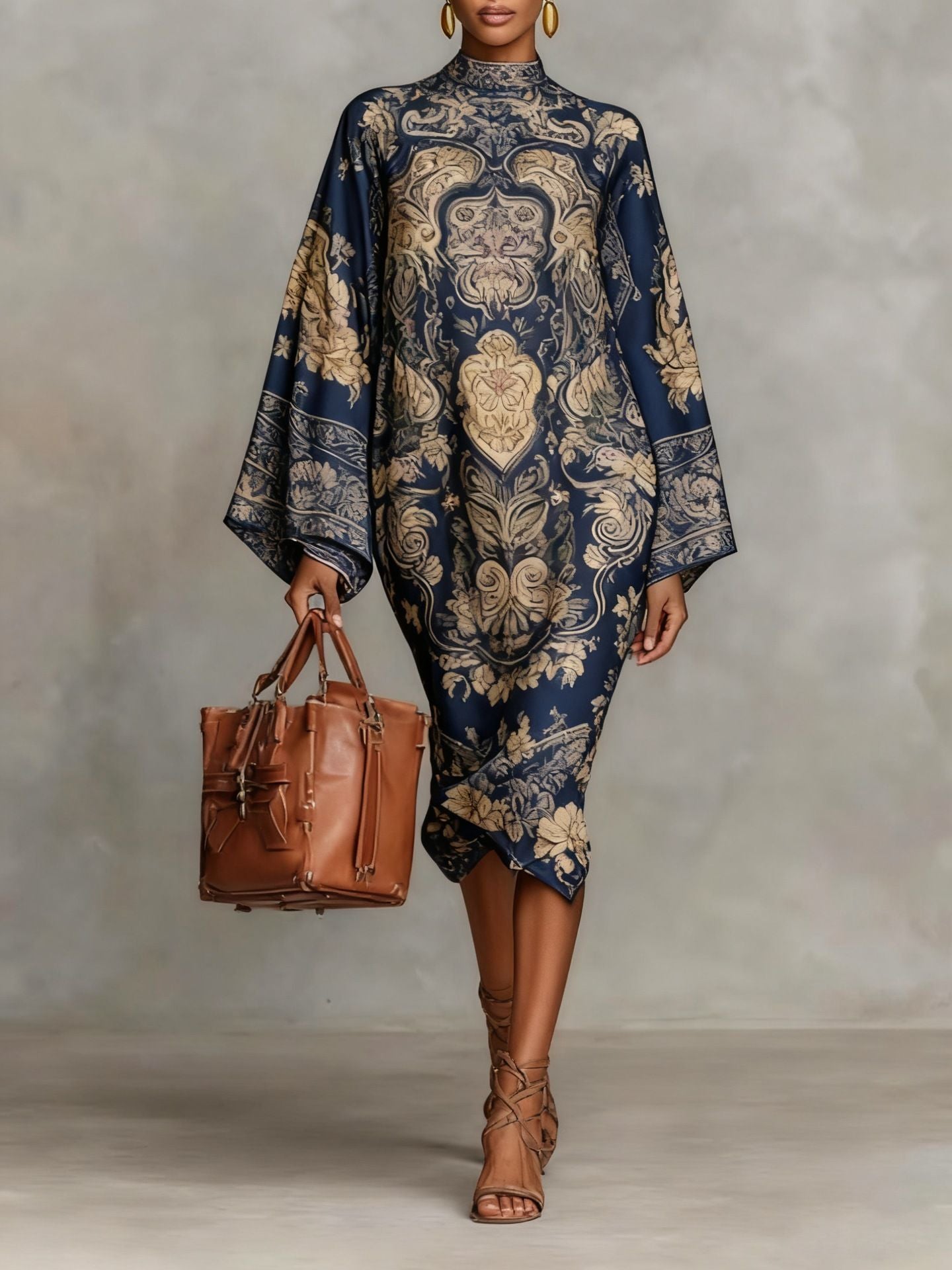 Trendy Autumn Digital Printing Fresh Retro Dress