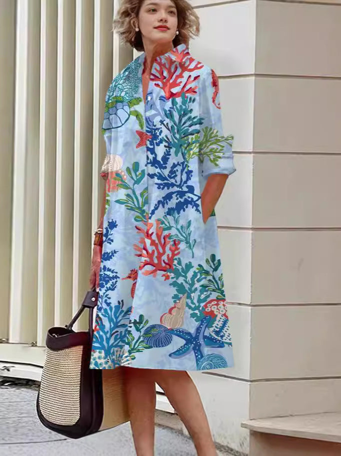 Colorful Blooming Summer Comfortable Shirt Digital Dress