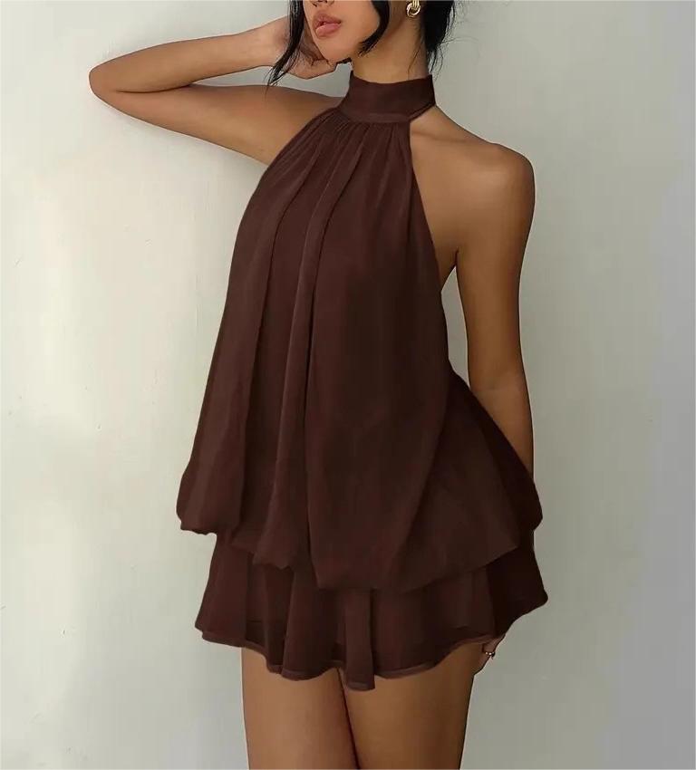 Women's Holiday Sexy Backless Halter Puff Dress